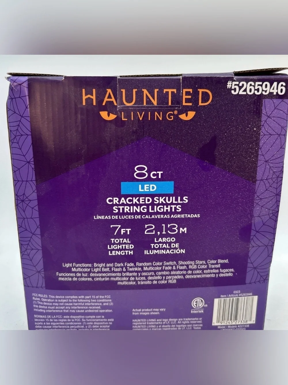 Cracked Skulls Light Strings 8 Ct 7ft LED Plug-In Multicolor Skull Halloween New